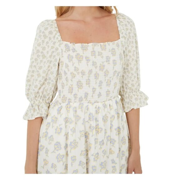 NWT French Connection Doris Smock Mini Dress - Women's Size 8 - Blue / Yellow - Picture 2 of 13